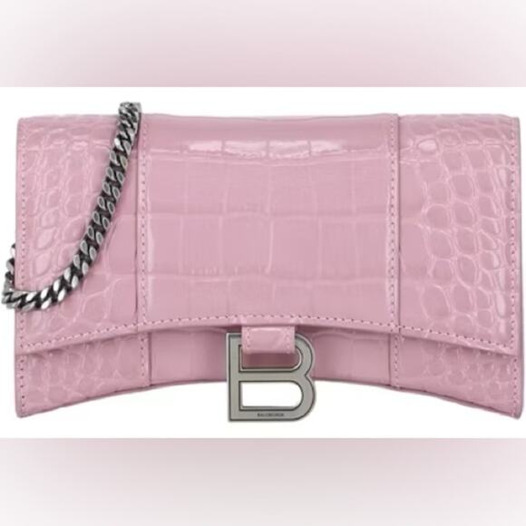 BALENCIAGA - Hourglass Leather Wallet On Chain - Picture 1 of 8